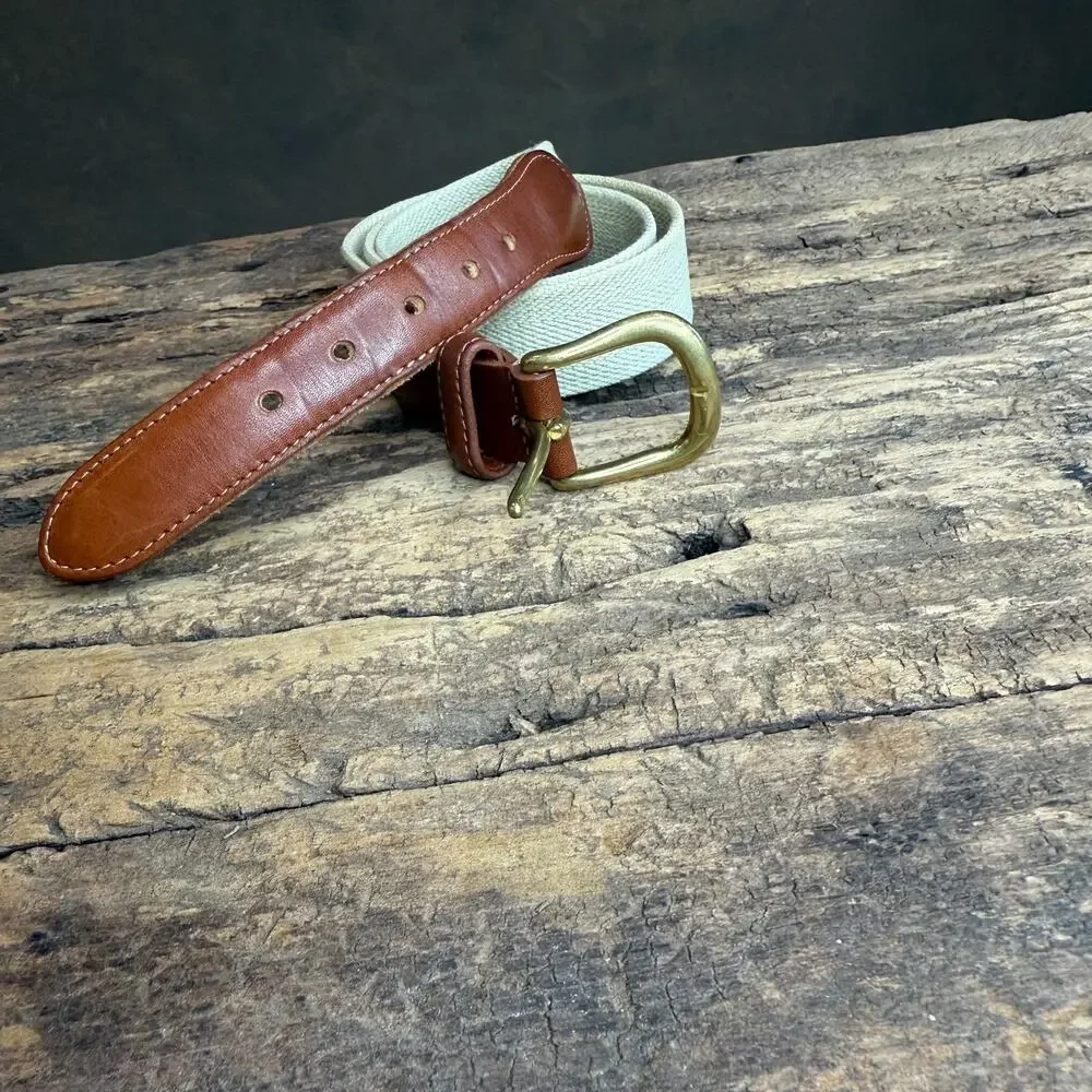 Vintage Coach 3880 Belt Size 38 Natural Canvas Leather Brass Buckle USA Made Tan